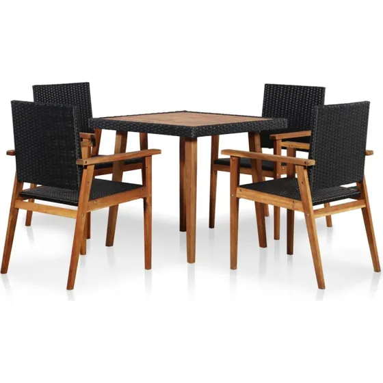 Udendørs spisebordssæt i polyrattan 5 dele - sort/brun