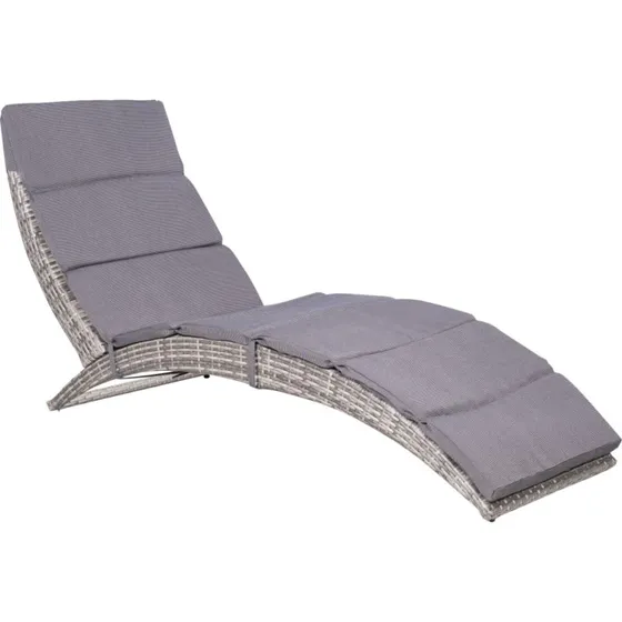 Foldbar liggestol i polyrattan med hynde - grå