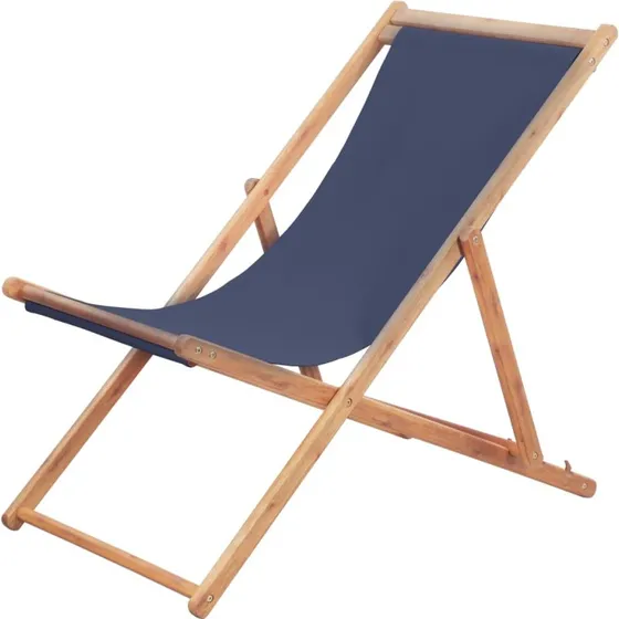 Foldbar strandstol i træ og stof - blå