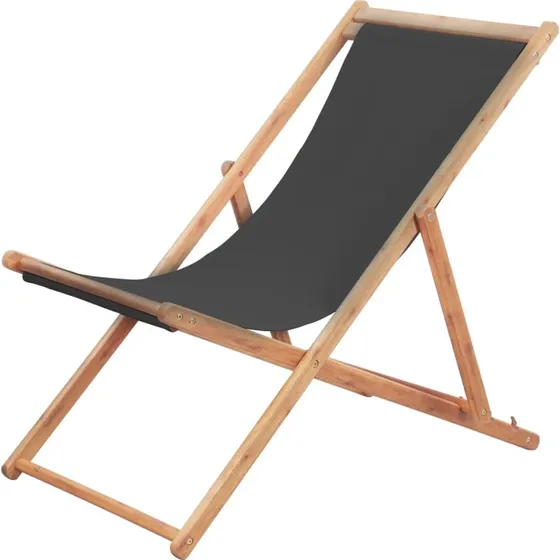 Foldbar strandstol i træ med grå betræk – 3 positioner