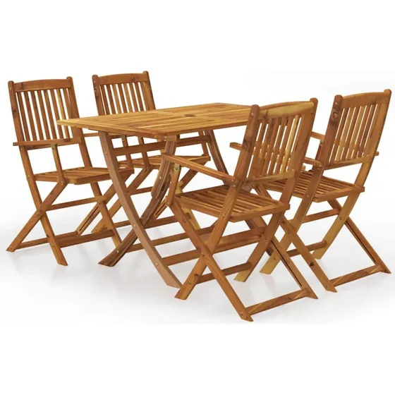 Foldbart 5-delers udendørs spisebordssæt i massivt akacietræ