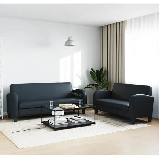 Sofasæt 2 dele i sort kunstlæder – 2+3-person