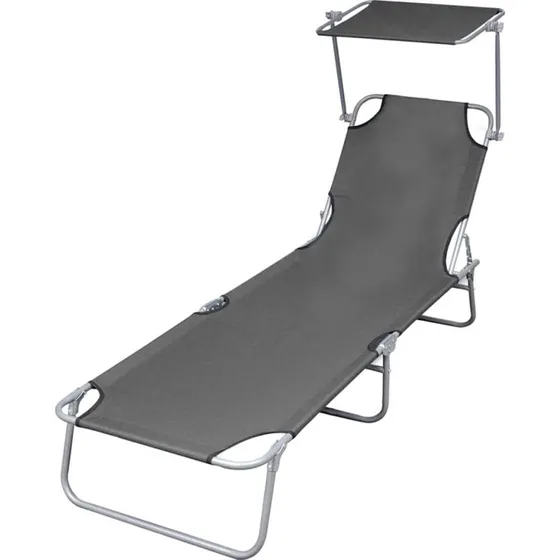 Foldbar liggestol med justerbar baldakin, stål - grå