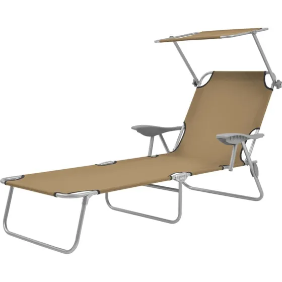 Foldbar liggestol med tag - pulverlakeret stål, gråbrun