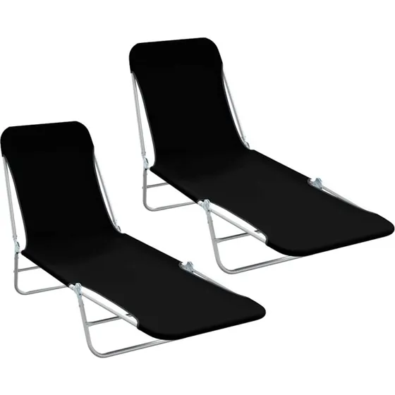 Foldbare liggestole 2 stk. – stål & oxfordstof, sort