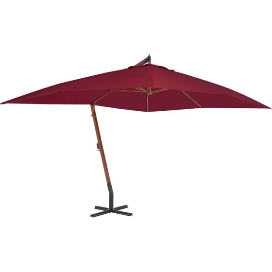 Hængeparasol 400x300 cm med træstang bordeaux