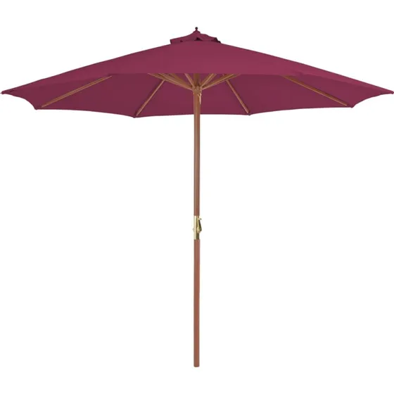 Parasol 300 cm træstang – bordeauxrød, UV-beskyttende