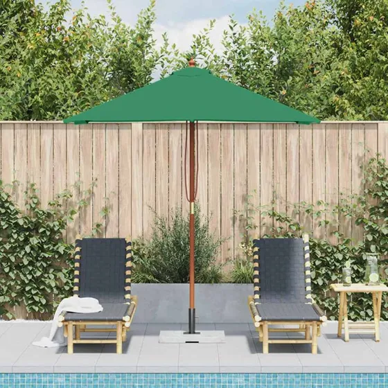 Parasol 150x200 cm med træstang - grøn
