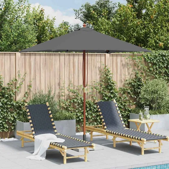Parasol 150x200 cm med træstang — antracitgrå