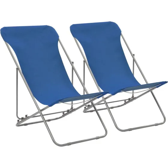 Foldbare strandstole 2 stk – stål & 600D Oxford, blå