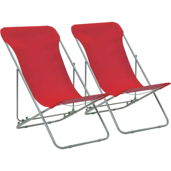 Foldbare strandstole 2 stk – Stål & 600D Oxford (rød)