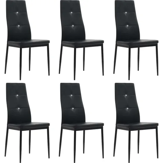 Spisebordsstole 6 stk. sort kunstlæder med krystaldetalje