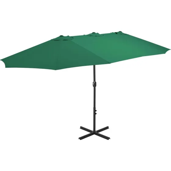 Stor grøn parasol 460x270 cm med aluminiumstang