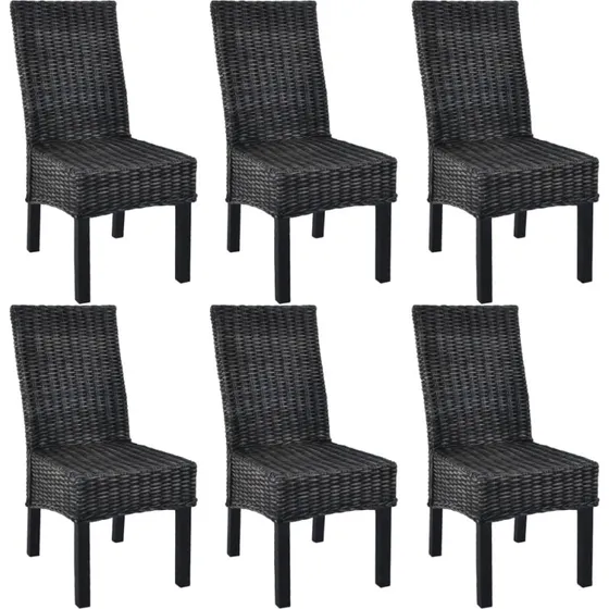 Spisebordsstole 6 stk. kubu-rattan & mangotræ - sort