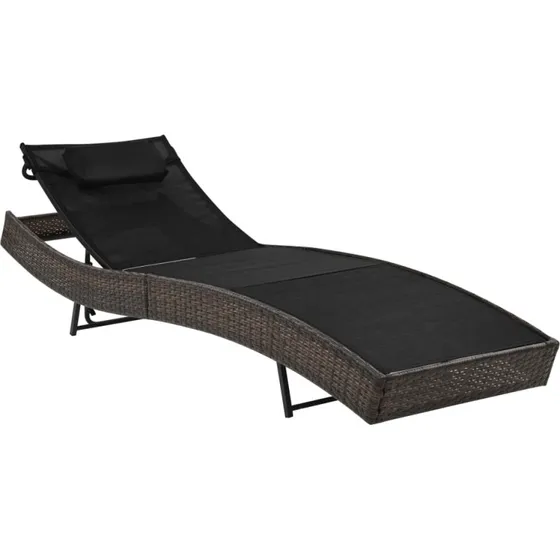 Liggestol i polyrattan med pude – brun