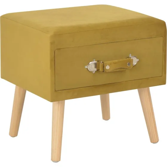 Sengeskab i fløjl og fyrretræ – sennepsgul 40x35x40 cm