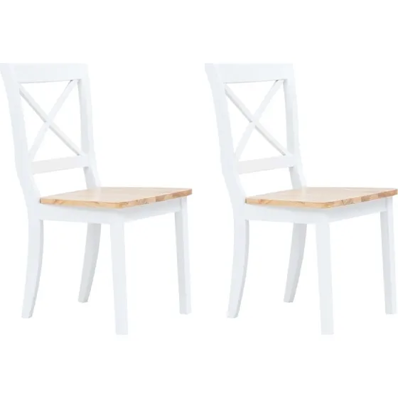 Spisebordsstole 2 stk. i massivt gummitræ – hvid/natur