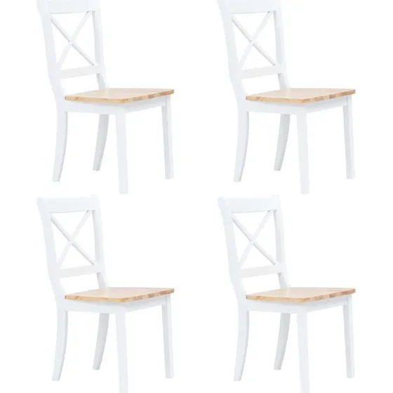 Spisebordsstole 4 stk. i massivt gummitræ - hvid/natur