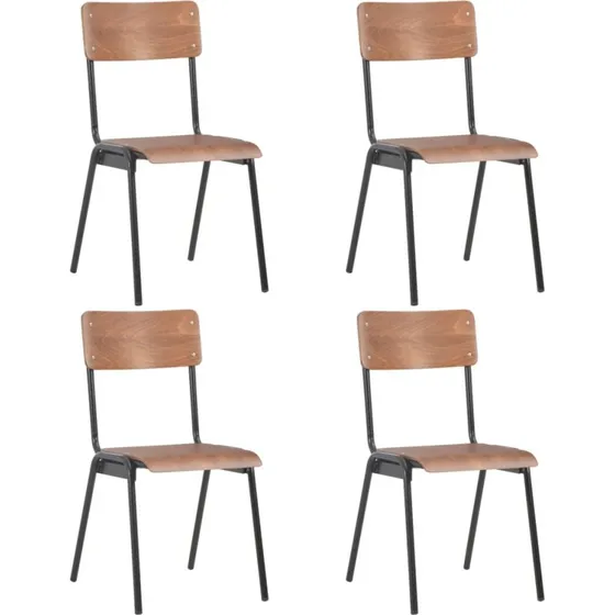 4x spisebordsstole i massiv krydsfiner og stl, brun