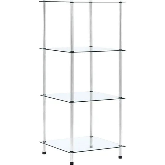 Glasreol 4 hylder 40x40x100 cm - hærdet glas, rustfrit stål