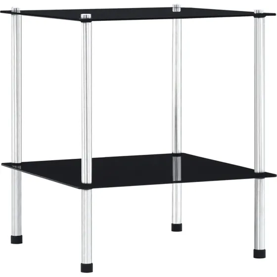 Glasreol 2 hylder 40x40x47 cm – hærdet glas/sort
