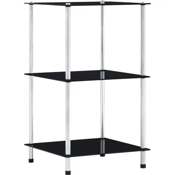 Glasreol 3 hylder 40x40x67 cm – sort hærdet glas