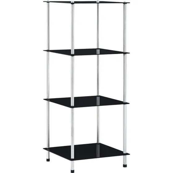 Glasreol 4 hylder 40x40x100 cm – sort, hærdet glas