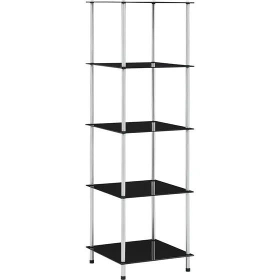 Glasreol 5 hylder 40x40x130 cm – sort hærdet glas