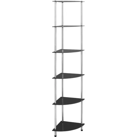 Glasreol 6 hylder 30x30x160 cm – sort hærdet glas
