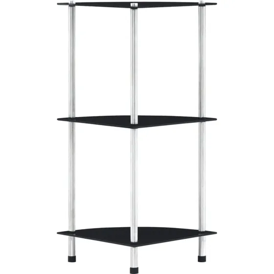 Glasreol 3 hylder 30x30x67 cm - hærdet glas, sort