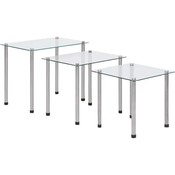 Indskudsbordssæt 3 stk. hærdet glas & rustfrit stål