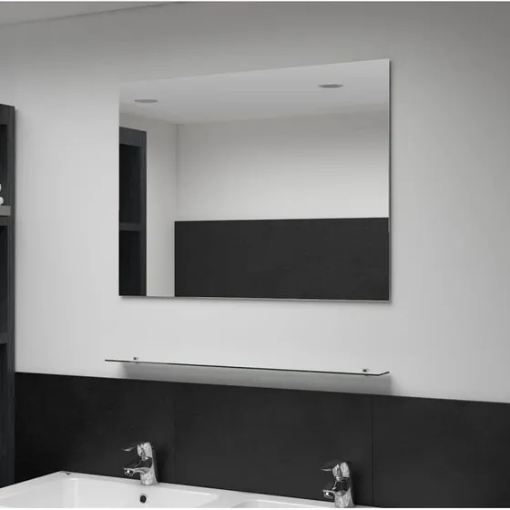 Vgspejl med hylde 80x60 cm i hrdet glas