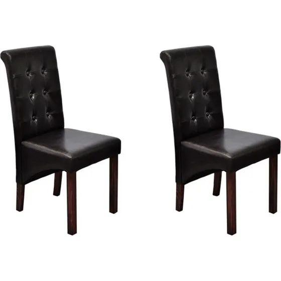 Spisebordsstole 2 stk. brun kunstlæder med massivt træ