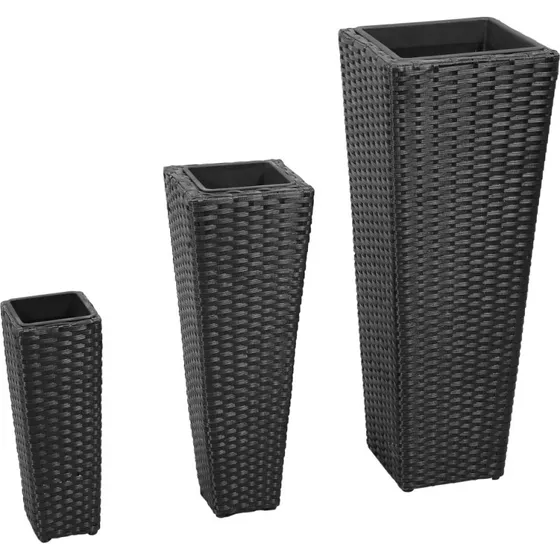 Plantekrukker 3 stk. polyrattan – sort