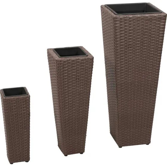 Plantekrukker 3 stk. i brun polyrattan - vejrbestandige