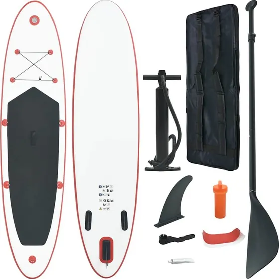 Oppusteligt paddleboard SUP rd/hvid  stabil og transportabel