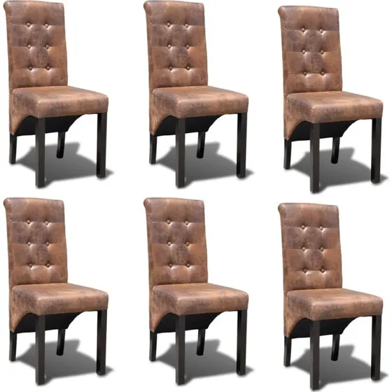 Spisebordsstole 6 stk. brun kunstlder, polstret ryg