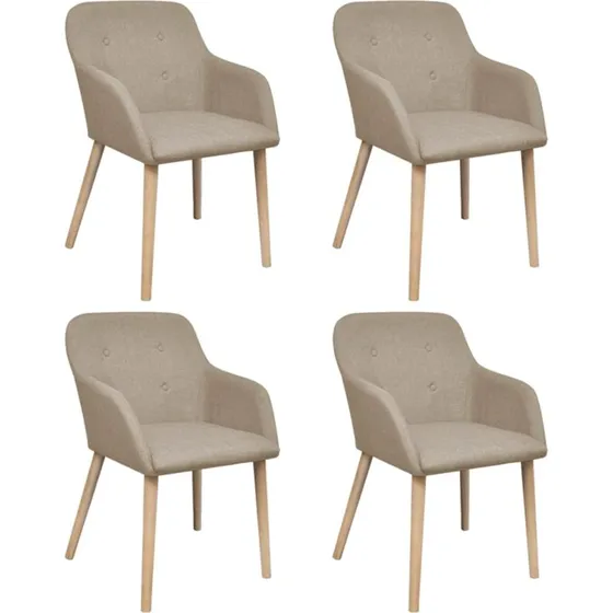 St 4 spisebordsstole i beige stof med egetrsben