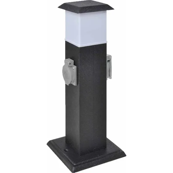 Sort udendrs stikdse i jern med indbygget lampe