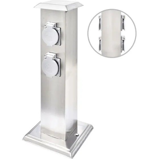 Udendrs stikkontaktstolpe i rustfrit stl, 4 udtag