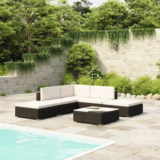 Havemøbelsæt 15 dele i sort polyrattan