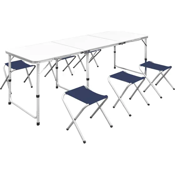 Hjdejustrbart campingbord med 6 klapstole 180x60 cm