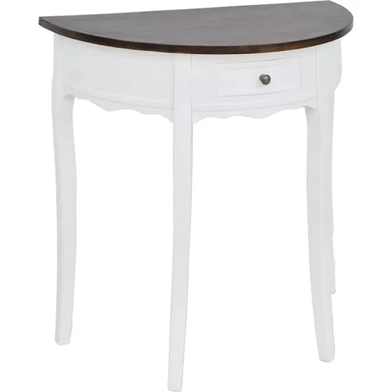 Konsolbord halvrund med skuffe, hvid/brun 80x40 cm