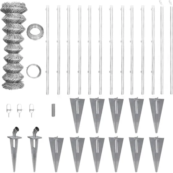 Galvaniseret trdhegn med stolper og spyd 25x1,25 m