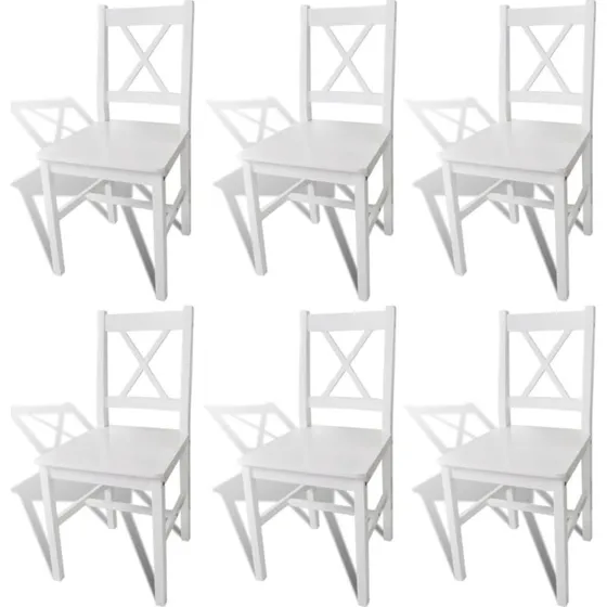Spisebordsstole 6 stk. i massivt fyrretræ, hvid