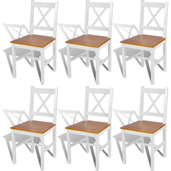 Spisebordsstole 6 stk. i massivt fyrretræ, hvid