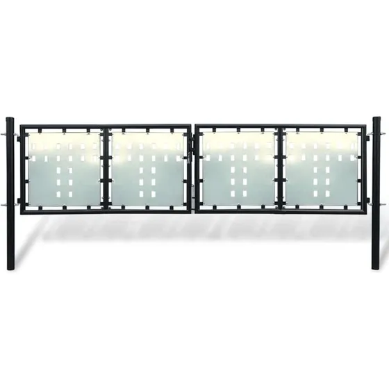 Sort enkeltdrs hegnslge 300x125 cm i pulverlakeret stl