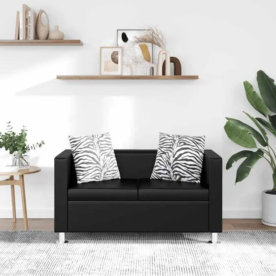 2-personers sofa i sort kunstlæder – kompakt & polstret
