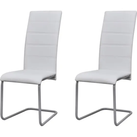 Cantilever spisebordsstole 2 stk. i hvidt kunstlæder