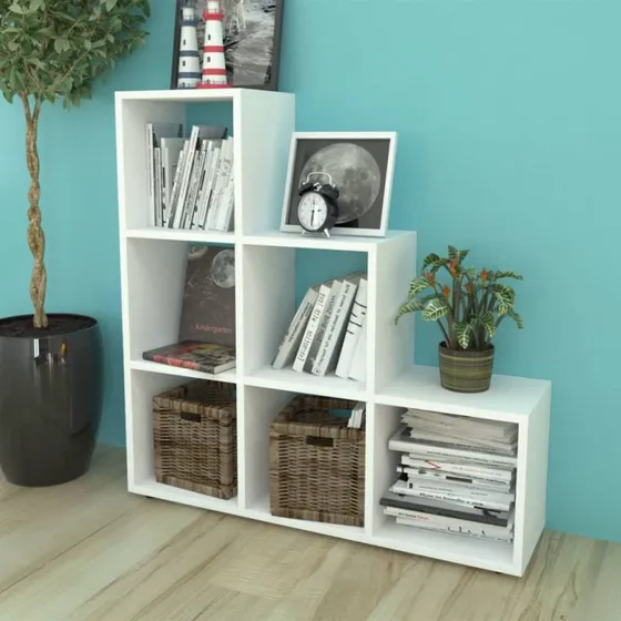 Trappeformet bogreol/displayhylde 107 cm - hvid